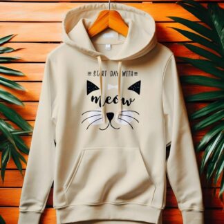 Ladies Cream Hoodie – “Start Day with Meow”